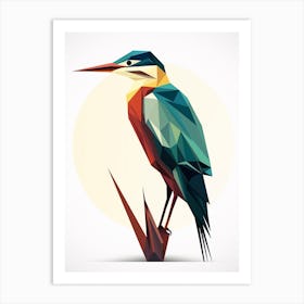 Colourful Geometric Bird Green Heron 1 Art Print