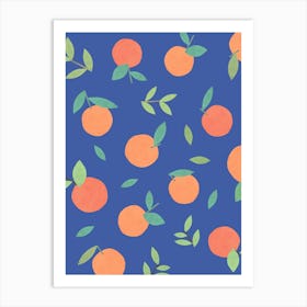 Clementine Orange Citrus Fruit Pattern - Orange Blue Bold Vibrant Colors Art Print