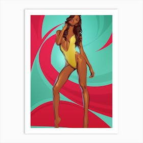 Beach Girl Yellow Art Print