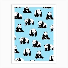 Panda Bears on Blue Art Print