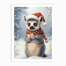 Christmas Ring-Tailed Lemur Art Print