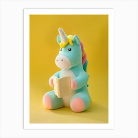 Toy Unicorn Reading A Book Pastel 1 Art Print