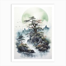 Shiretoko Peninsula In Hokkaido, Japanese Brush Painting, Ukiyo E, Minimal 2 Art Print