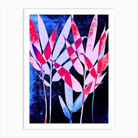 Blue pink purple bamboo leaves cyanotype Art Print