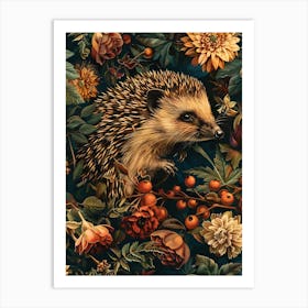 Hedgehog In Flowers Inspired by William Morris Art Print