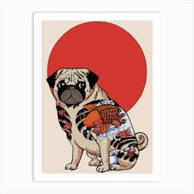 Japanese Tattoo Pug With Koi Art Art Print