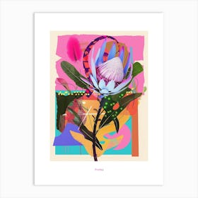 Protea 3 Neon Flower Collage Poster Art Print