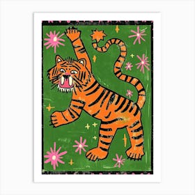 Green Tiger Illustration Tapestry Graphic Wall Art Art Print