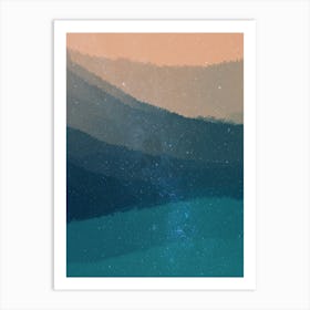 Minimal art abstract watercolor painting of blue hills in the afternoon Art Print