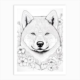 Shiba Inu Dog, Line Drawing 1 Art Print