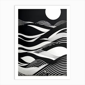 Wavy Lines, black and white monochromatic art Art Print