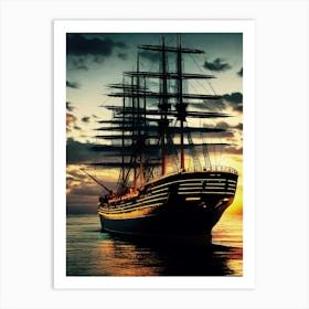 Sailing Ship At Sunset 6 Art Print