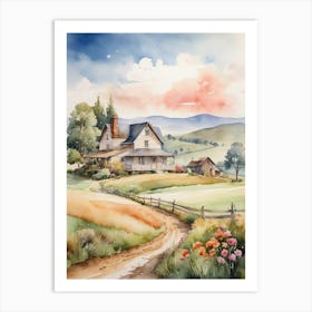 Watercolor Of A Country House Art Print