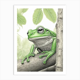 Green Tree Frog Vintage Botanical 2 Art Print