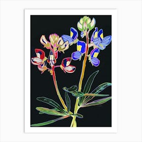 Neon Flowers On Black Bluebonnet 3 Art Print