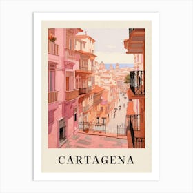 Cartagena Spain 2 Vintage Pink Travel Illustration Poster Art Print