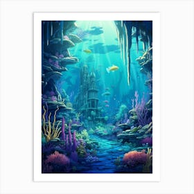 Underwater Landscape Pixel Art 1 Art Print