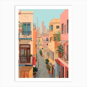 Tel Aviv Israel 1 Vintage Pink Travel Illustration Art Print