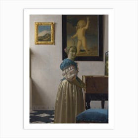 A Young Woman Standing At A Virginal, Johannes Vermee Art Print
