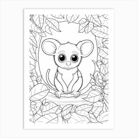 Line Art Jungle Animal Tarsier 4 Art Print