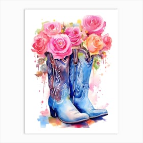 Cowboy Boots With Roses Art Print