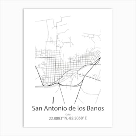 San Antonio De Las Vueltas,Cuba Minimalist Map Art Print