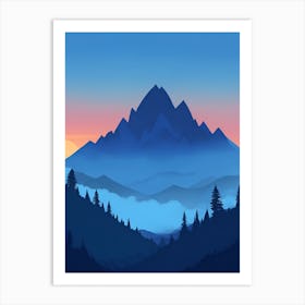 Misty Mountains Vertical Composition In Blue Tone 209 Art Print