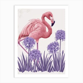 Andean Flamingo And Agapanthus Minimalist Illustration 3 Art Print