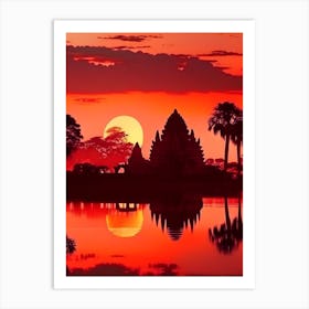 Angkor Sunset Retro Art Print