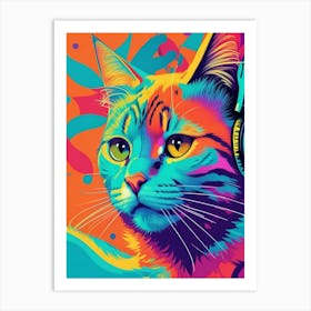 Dreamshaper V7 Cat Listening To Music Colorful Vector Poster I 1 Art Print
