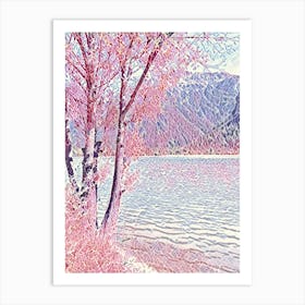 Pink Trees By The Lake Art Print