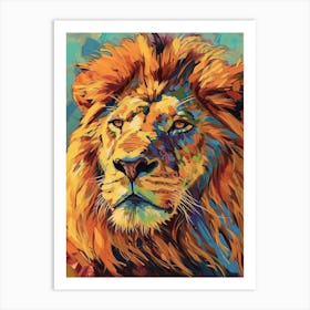 Southwest African Lion Portrait Close Up Fauvist Painting 4 Art Print