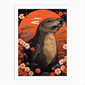 Platypus Animal Drawing In The Style Of Ukiyo E 3 Art Print