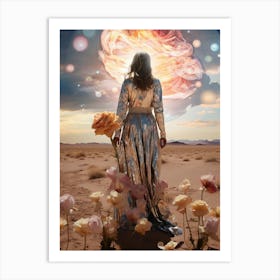 Cosmic landscape of a woman in a desert 2 Art Print