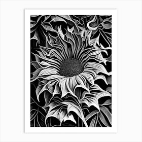 Sunflower Leaf Linocut 2 Art Print