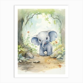 Elephant Painting Doing Calligraphy Watercolour 4 Art Print