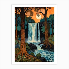 Waterfall At Dusk Art Print