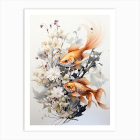 Goldfish, Japanese Brush Painting, Ukiyo E, Minimal 2 Art Print