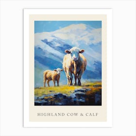 A Highland Cow & A Calf Impressionism Poster 3 Art Print