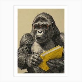 Gorilla Reading A Book 3 Art Print