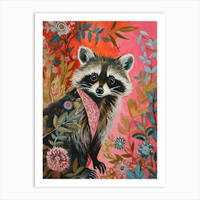 Floral Animal Painting Raccoon 4 Art Print