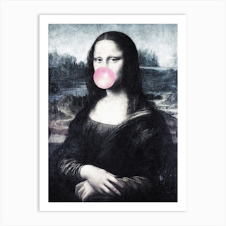 Mona Lisa Blowing Bubblegum Art Print