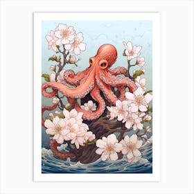 Common Octopus Japanese Style Illustration 3 Art Print