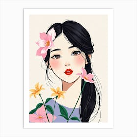 Asian Girl With Flowers 2 Art Print