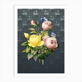 Vintage Variety of Roses Botanical on Slate Gray Pattern n.2485 Art Print
