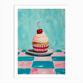 Cupcake Pink & Blue Checkerboard Art Print