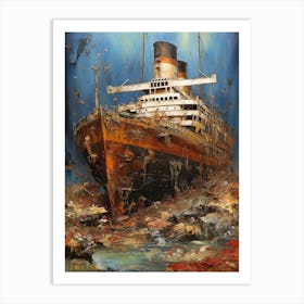 Titanic Ship Wreck Colourful Illustration 4 Art Print