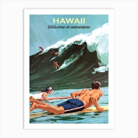 Hawaii, Surfing On A Big Wave Art Print