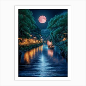 Full Moon Over The River 1 Art Print