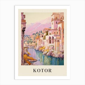 Kotor Montenegro 3 Vintage Pink Travel Illustration Poster Art Print
